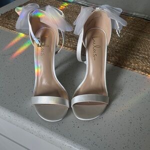 Lulu's Elegant White Heels with Tulle Accent